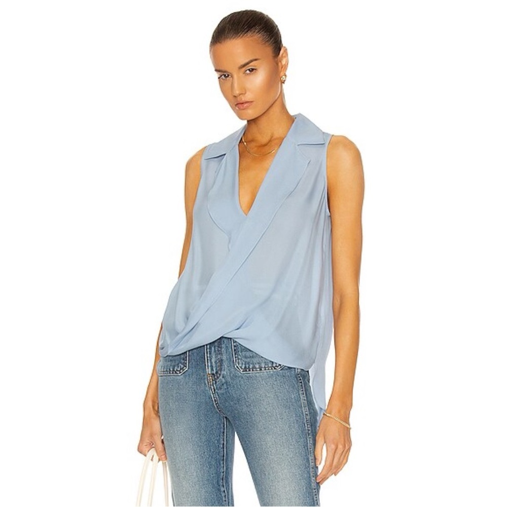 L’Agence Freja 100% Silk Draped Blouse Women’s Sleeveless Cote D’azure Blue Sz S - Picture 1 of 11